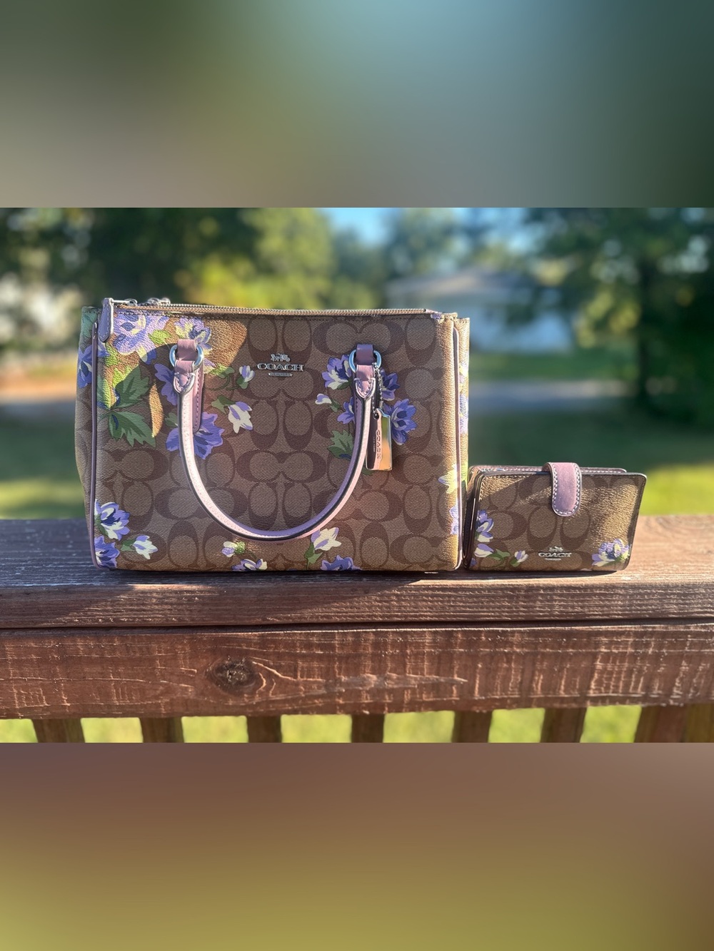 Coach Surrey Carryall Lavender Floral with Matching Wallet